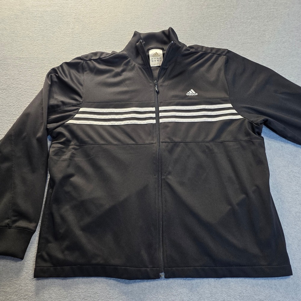 Adidas Track Jacket Mens XL Black White Mesh Full Zip 3 Stripe Athletic Coat